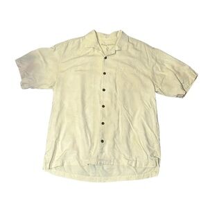 Mens Tommy Bahama Silk Yellow Hawaiian Shirt with Faint Floral Design Size L